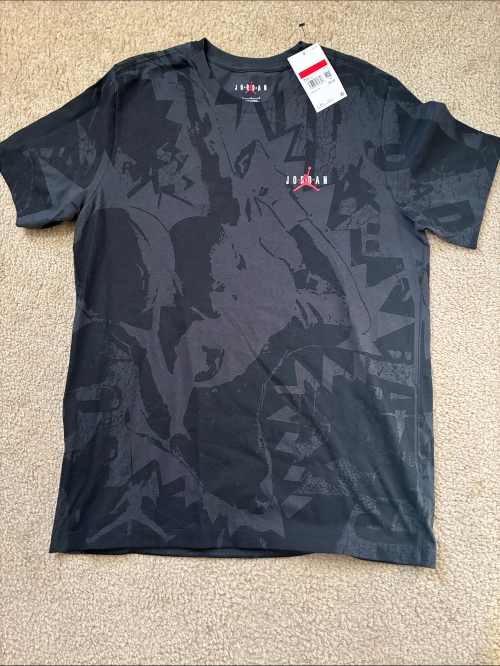 Jordan Black Graphic Short Sleeve Tee with Subtle Red Logo